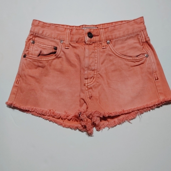 Free People Coral Denim Jean Short Cutoffs 24 - Picture 1 of 6